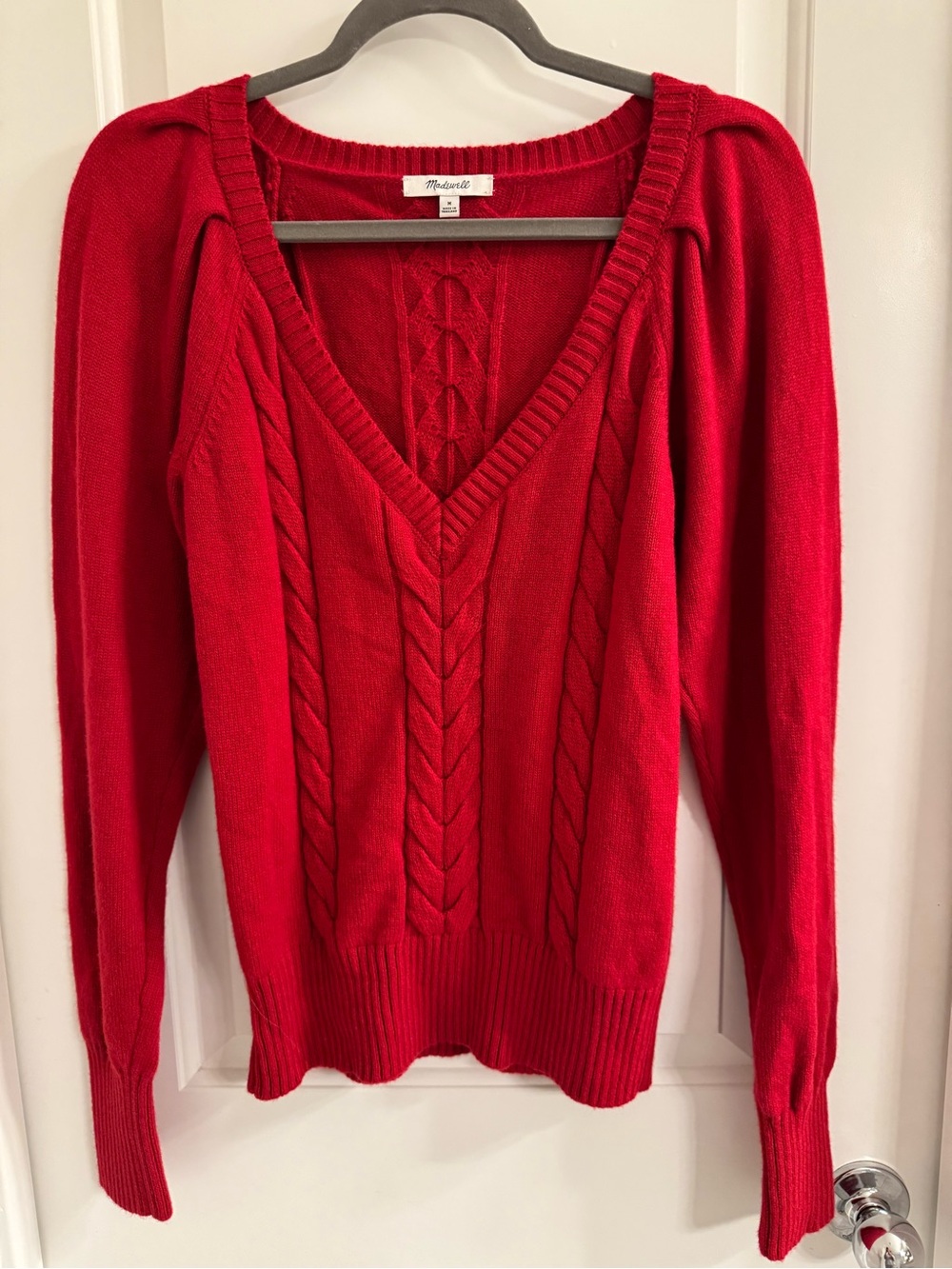 Madewell Red Cable-Detail V-Neck Sweater
